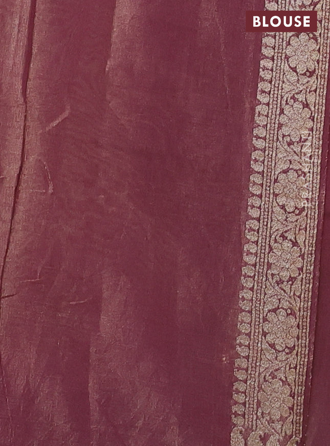 Banarasi tissue silk cotton saree mehendi green and wine shade with allover zari weaves and woven border