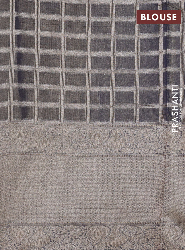 Banarasi tissue silk cotton saree sandal and navy blue with plain body and long woven border