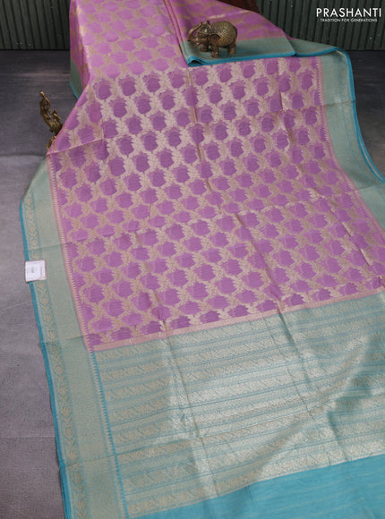 Banarasi silk cotton saree pastel purple and teal blue with allover zari weaves and zari woven border