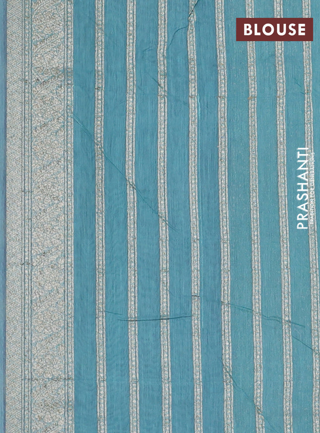 Banarasi silk cotton saree pastel purple and teal blue with allover zari weaves and zari woven border