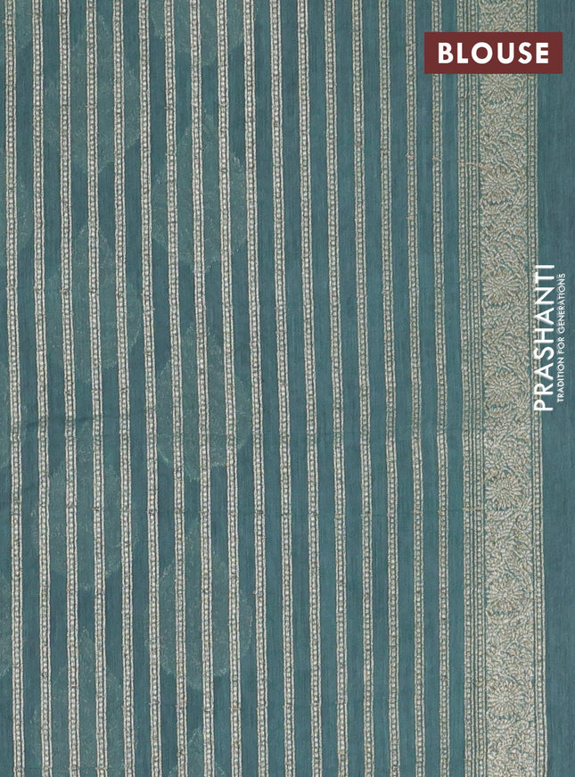 Banarasi silk cotton saree mauve pink and teal green with woven buttas and woven border