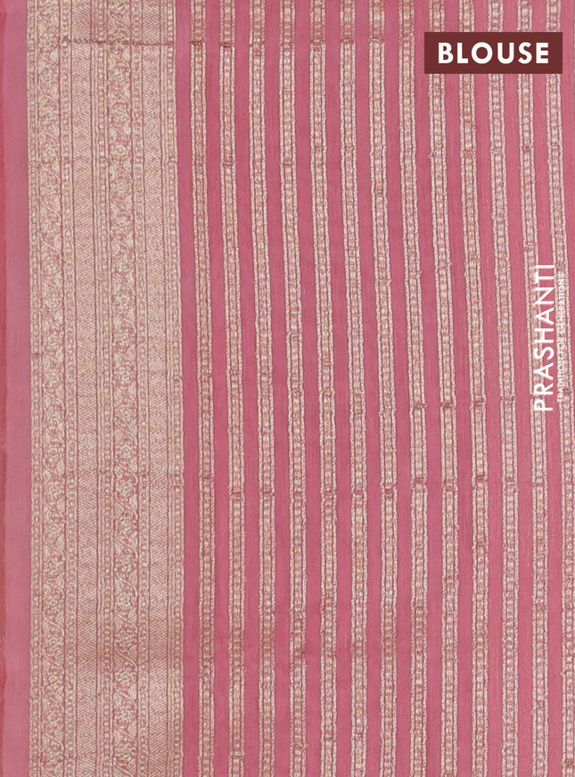 Banarasi silk cotton saree light green and pink shade with allover zari weaves and zari woven border