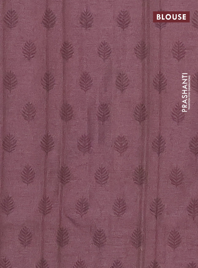 Semi tussar saree beige and rosy brown with allover geometric prints and kantha stitch work border