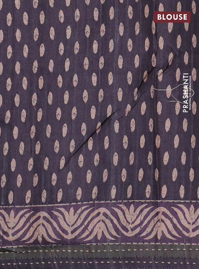 Semi tussar saree deep jamun shade with allover prints and kantha stitch work border