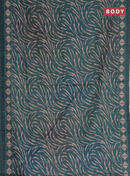 Semi tussar saree peacock green with allover prints and kantha stitch work border