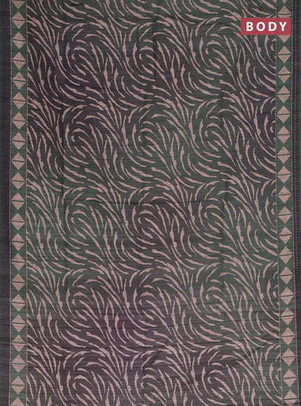 Semi tussar saree dark sap green with allover prints and kantha stitch work border