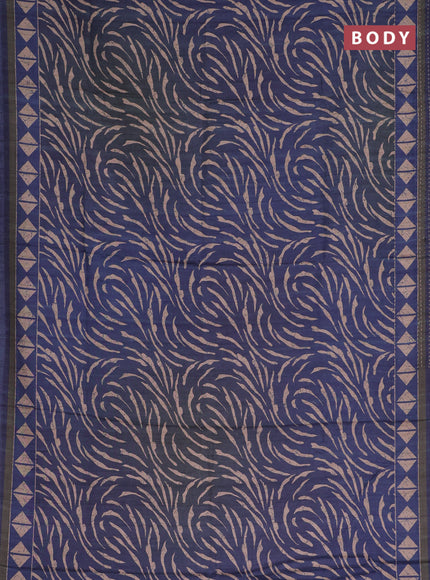 Semi tussar saree dark blue with allover prints and kantha stitch work border