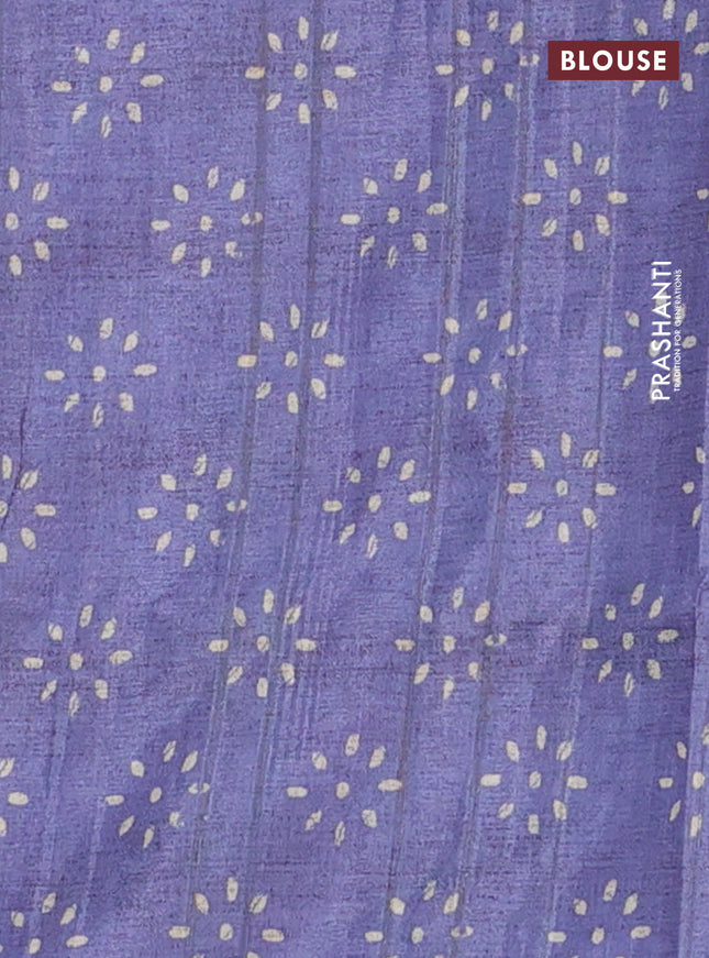 Semi tussar saree green shade and violet with allover wevy prints and kantha stitch work border
