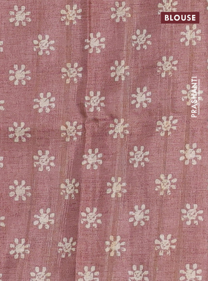 Semi tussar saree beige and rust shade with allover geometric prints and kantha stitch work border