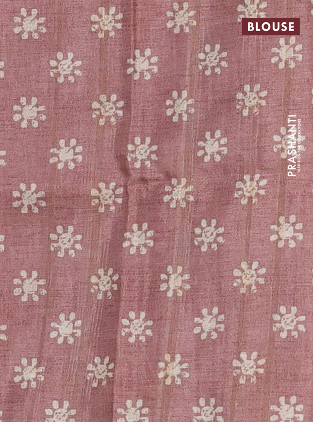 Semi tussar saree beige and rust shade with allover geometric prints and kantha stitch work border