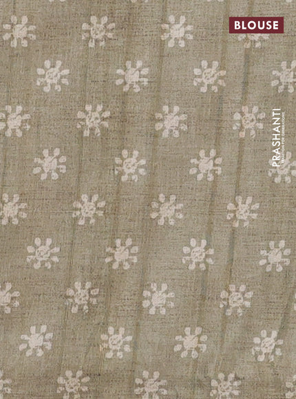 Semi tussar saree multi colour and elaichi green with allover geometric prints and kantha stitch work border