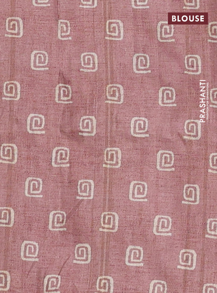 Semi tussar saree beige and pastel brown with allover geometric prints and kantha stitch work border