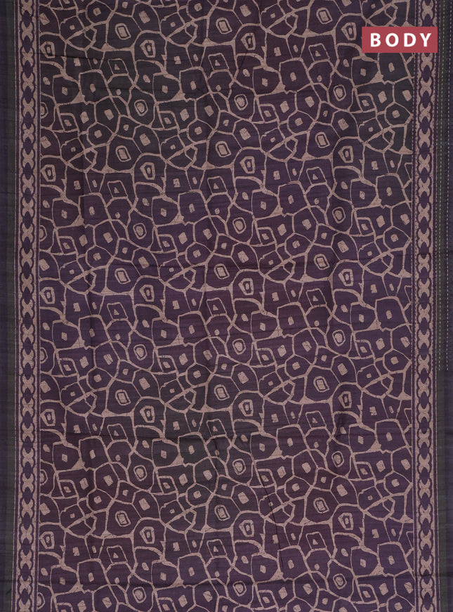 Semi tussar saree deep wine with allover prints and kantha stitch work border