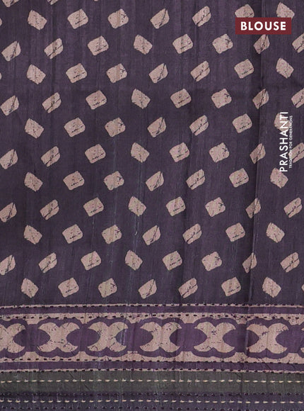 Semi tussar saree deep wine with allover prints and kantha stitch work border