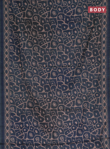 Semi tussar saree dark peacock green with allover prints and kantha stitch work border