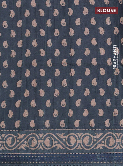 Semi tussar saree dark peacock green with allover stripes pattern and kantha stitch work border