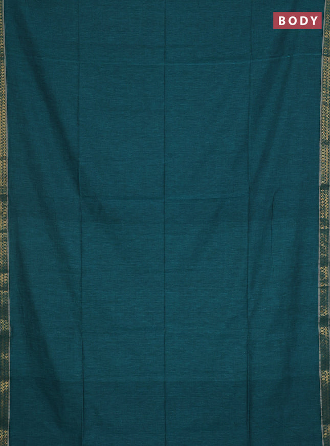 Bengal soft cotton saree teal green and deep maroon with plain body and zari woven border