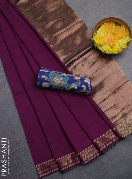 Bengal soft cotton saree purple and blue with plain body and zari woven border
