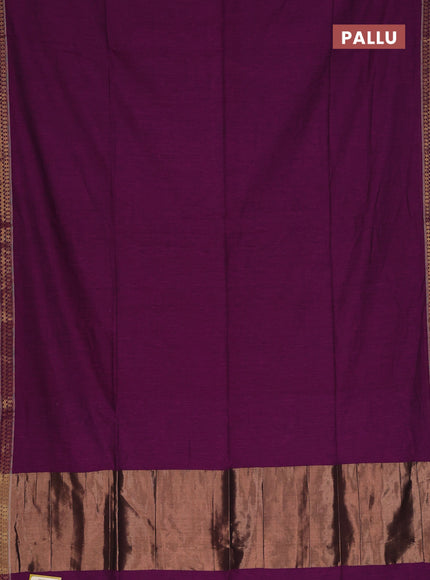 Bengal soft cotton saree purple and blue with plain body and zari woven border