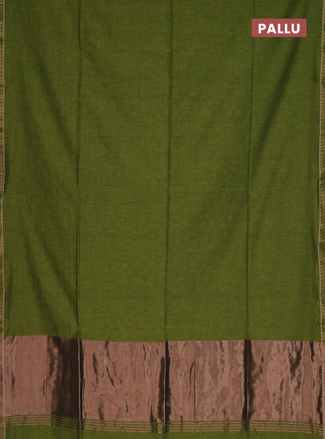 Bengal soft cotton saree sap green and deep maroon with plain body and zari woven border