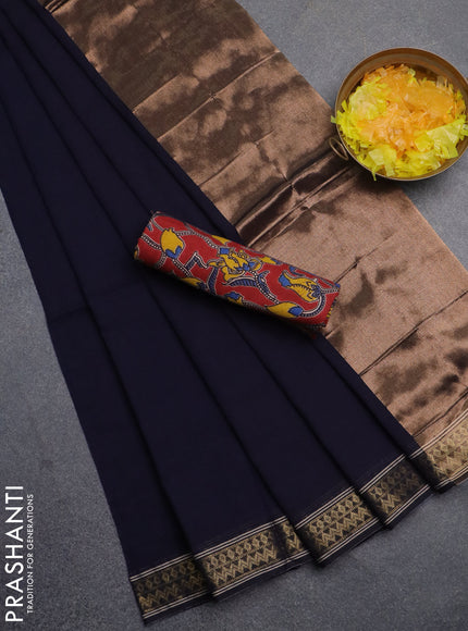 Bengal soft cotton saree navy blue and maroon with plain body and zari woven border