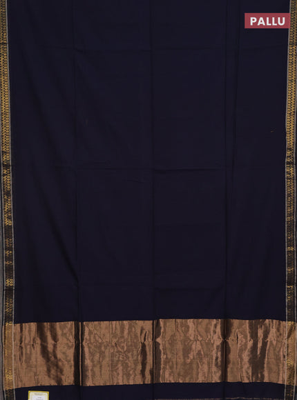 Bengal soft cotton saree navy blue and maroon with plain body and zari woven border