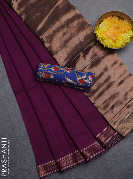 Bengal soft cotton saree purple and blue with plain body and zari woven border