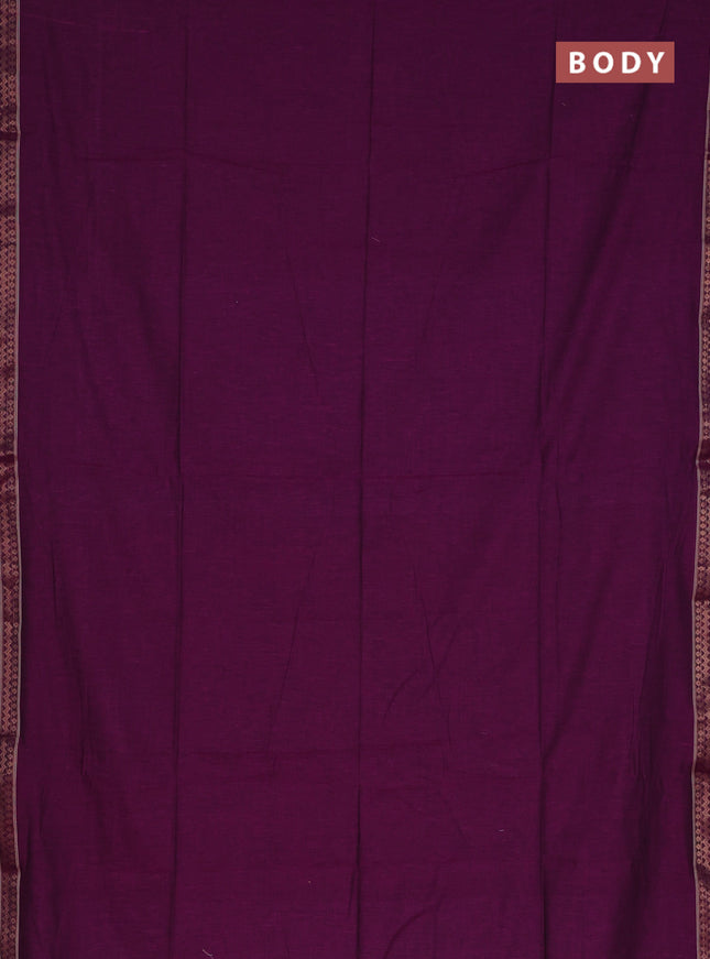 Bengal soft cotton saree purple and blue with plain body and zari woven border