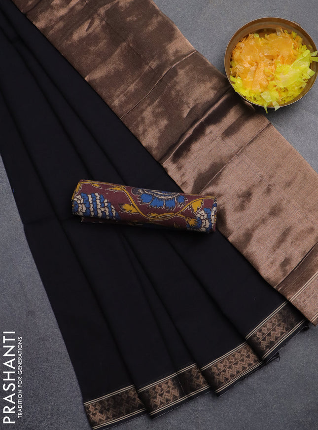 Bengal soft cotton saree black and maroon with plain body and zari woven border