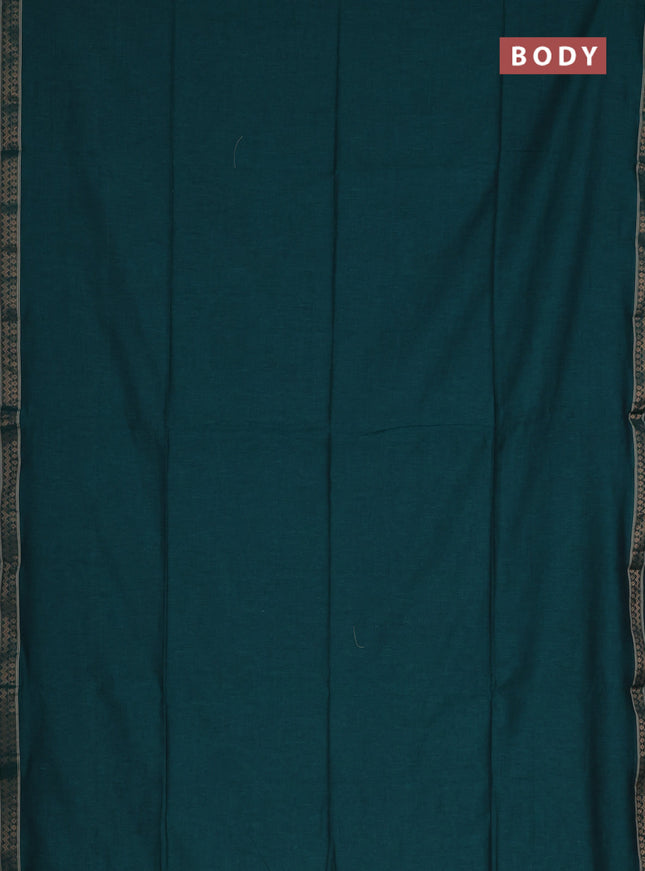 Bengal soft cotton saree peacock green and maroon with plain body and zari woven border