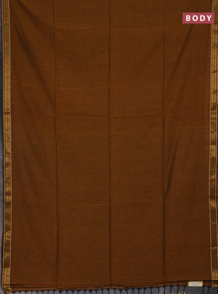 Bengal soft cotton saree dark mustard and deep maroon with plain body and zari woven border