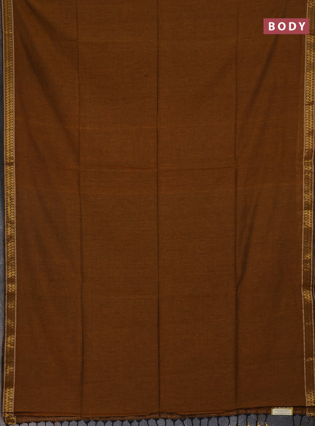 Bengal soft cotton saree dark mustard and deep maroon with plain body and zari woven border