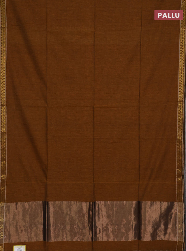 Bengal soft cotton saree dark mustard and deep maroon with plain body and zari woven border