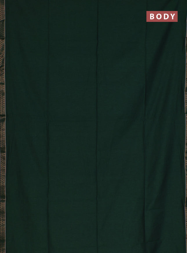 Bengal soft cotton saree bottle green and blue with plain body and zari woven border