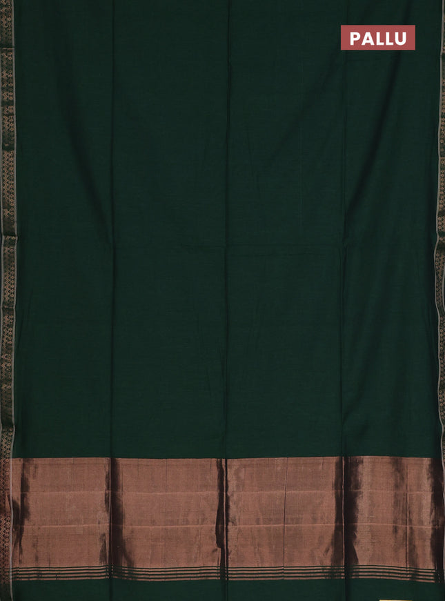Bengal soft cotton saree bottle green and blue with plain body and zari woven border