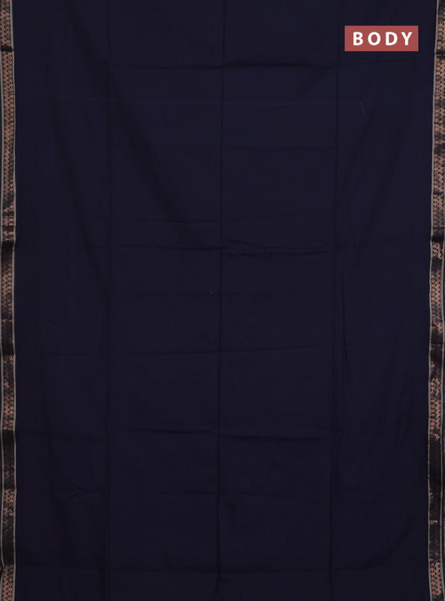 Bengal soft cotton saree navy blue and brown with plain body and zari woven border