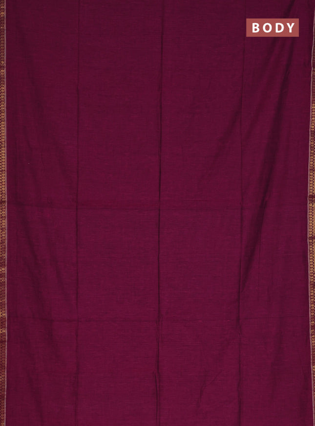 Bengal soft cotton saree dark magenta pink and violet with plain body and zari woven border