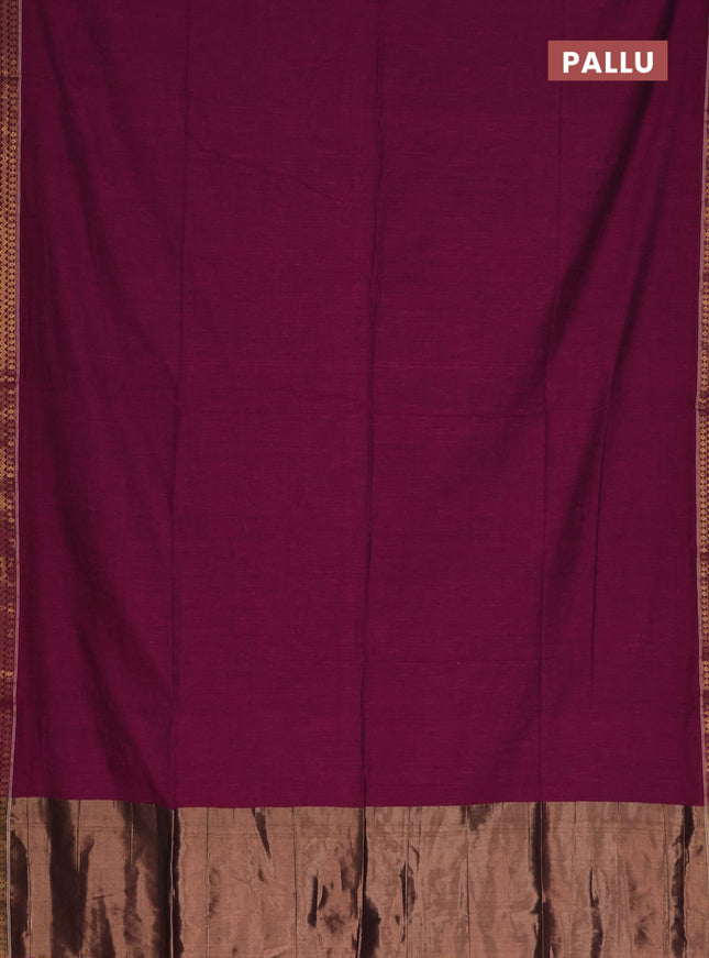 Bengal soft cotton saree dark magenta pink and violet with plain body and zari woven border