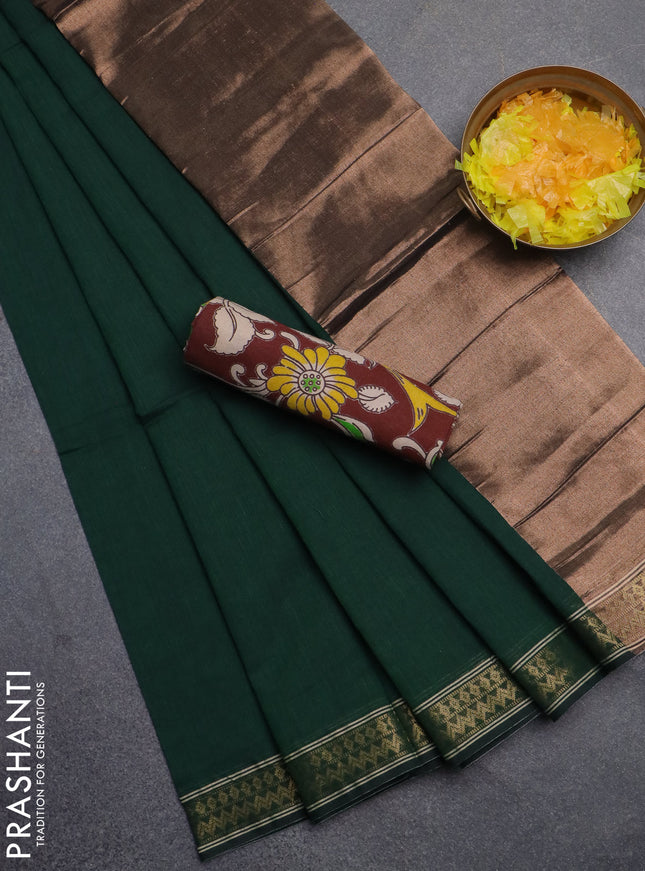 Bengal soft cotton saree green and maroon with plain body and zari woven border
