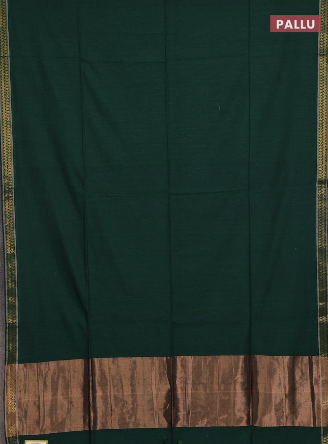 Bengal soft cotton saree green and maroon with plain body and zari woven border