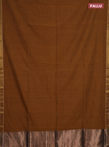 Bengal soft cotton saree dark mustard and violet with plain body and zari woven border