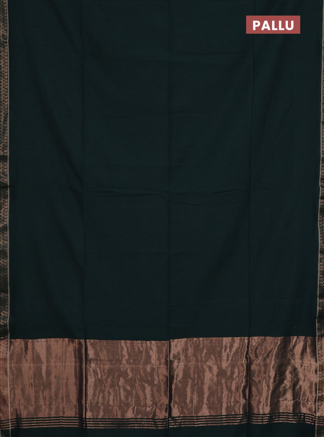 Bengal soft cotton saree green and violet with plain body and zari woven border