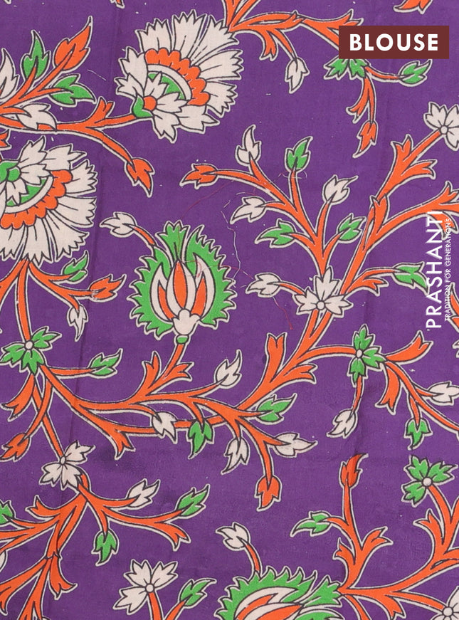 Bengal soft cotton saree green and violet with plain body and zari woven border