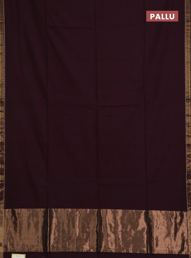 Bengal soft cotton saree deep wine shade and light green with plain body and zari woven border