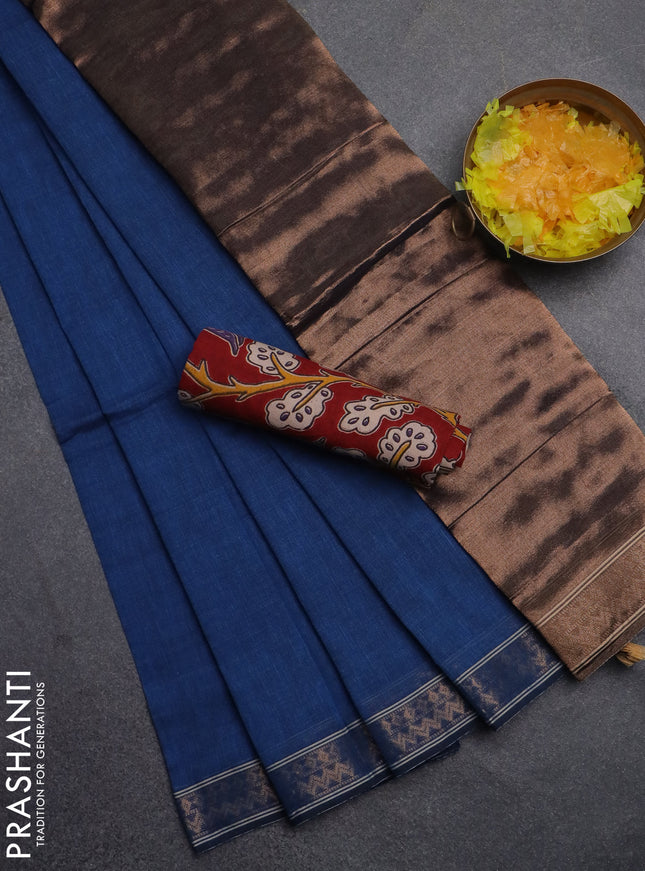 Bengal soft cotton saree cs blue and maroon with plain body and zari woven border