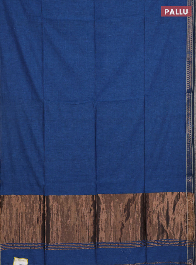 Bengal soft cotton saree cs blue and maroon with plain body and zari woven border