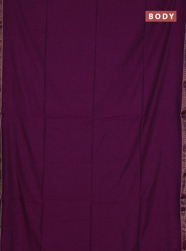 Bengal soft cotton saree purple and blue with plain body and zari woven border