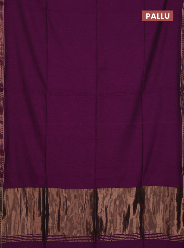 Bengal soft cotton saree purple and blue with plain body and zari woven border