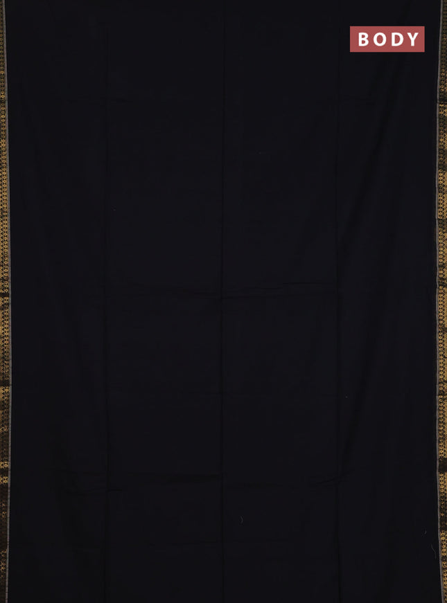 Bengal soft cotton saree black and blue with plain body and zari woven border