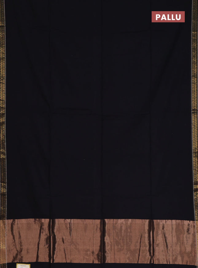 Bengal soft cotton saree black and blue with plain body and zari woven border